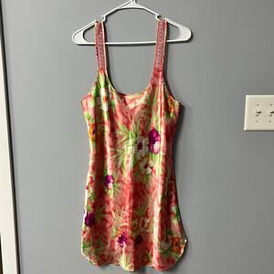 vtg satin slip dress intimate sleep tropical vaca resort size medium night gown